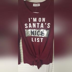 On Santa's Nice List super soft Girls top! NWT!  Size 14